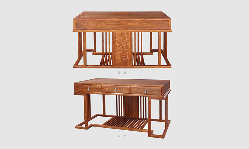 保亭 别墅中式家居书房装修实木书桌效果图